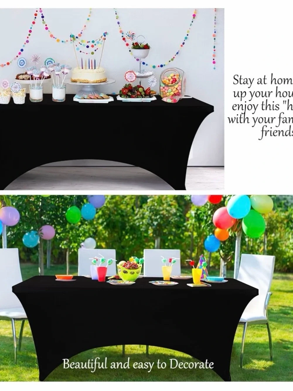 Set of 2: Stretch Table Cover for Folding Tables - Black